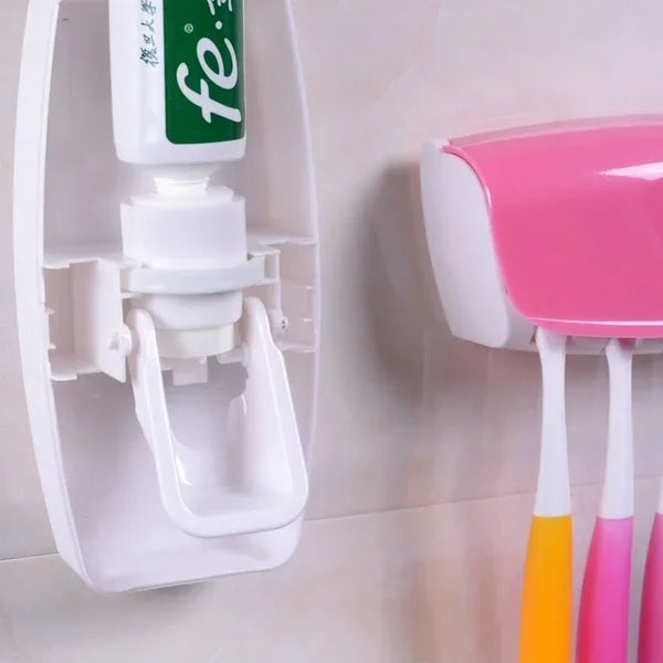 Wall-Mount Toothpaste Dispenser & Toothbrush Holder Set