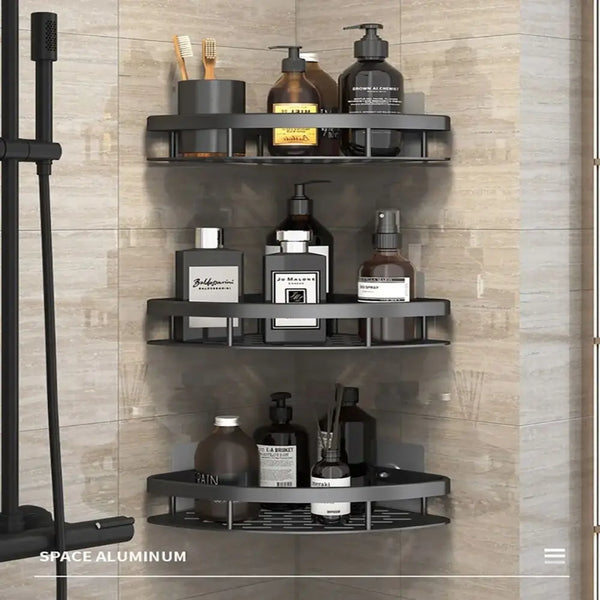 No-Drill Bathroom Corner Shelf – Wall-Mount Shower Rack