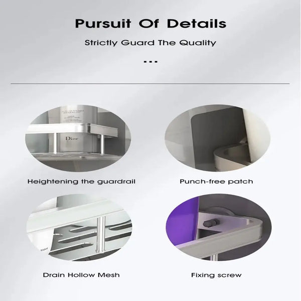 No-Drill Bathroom Corner Shelf – Wall-Mount Shower Rack