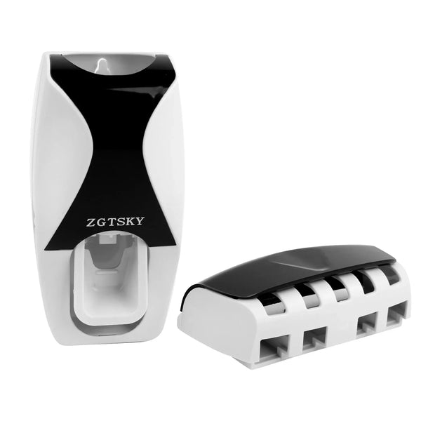 Wall-Mount Toothpaste Dispenser & Toothbrush Holder Set