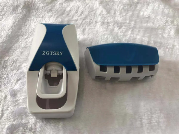 Wall-Mount Toothpaste Dispenser & Toothbrush Holder Set