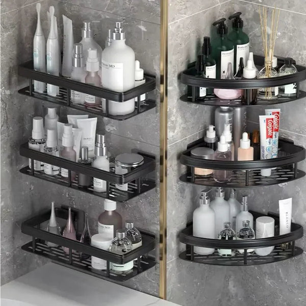 No-Drill Bathroom Corner Shelf – Wall Mount Shower Rack Organizer