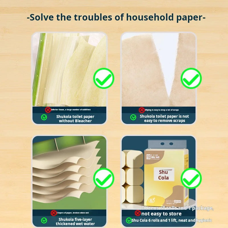 6/12 Rolls Coreless Bamboo Toilet Paper – Soft, Colored, Portable Tissue