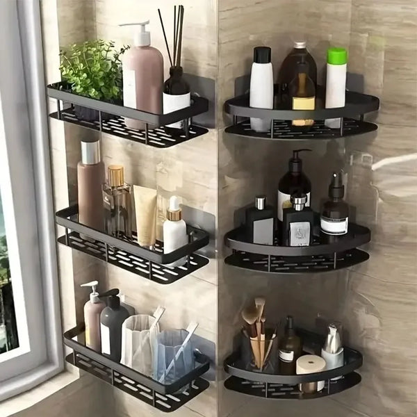 No-Drill Bathroom Corner Shelf – Wall Mount Shower Rack Organizer
