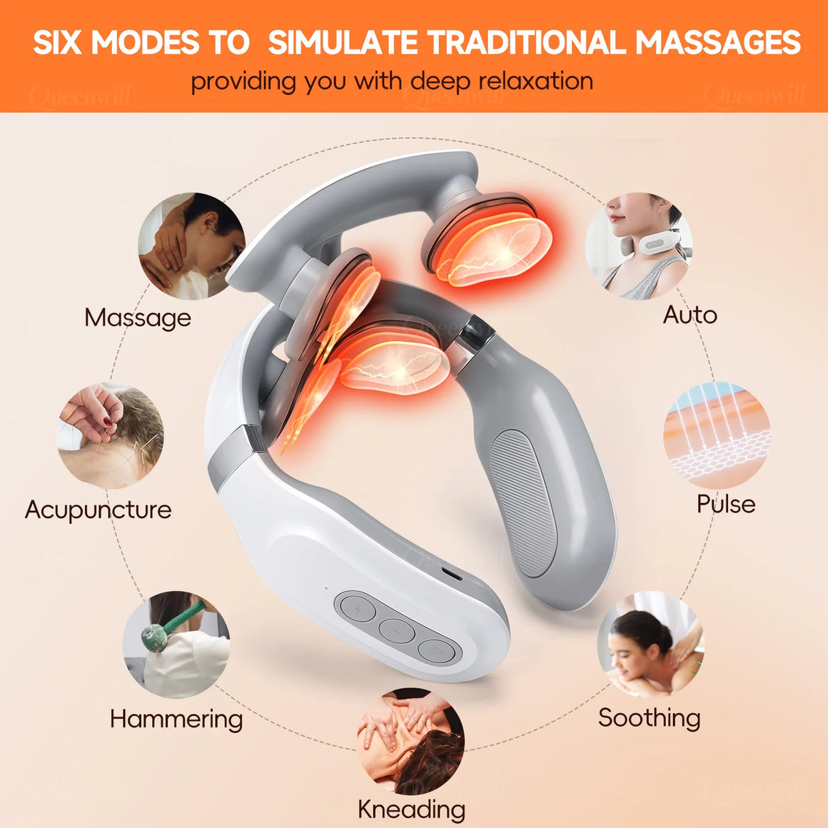Smart Neck & Shoulder Massager – 4 Pads, 6 Modes, 16 Intensity Levels